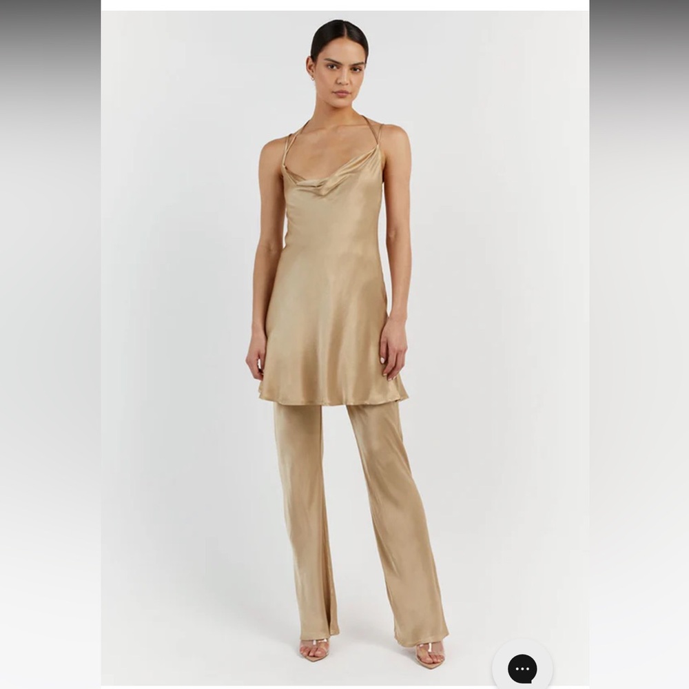 DISSH Charli tunic and Simon Gold Bias Cut Satin Pants Set